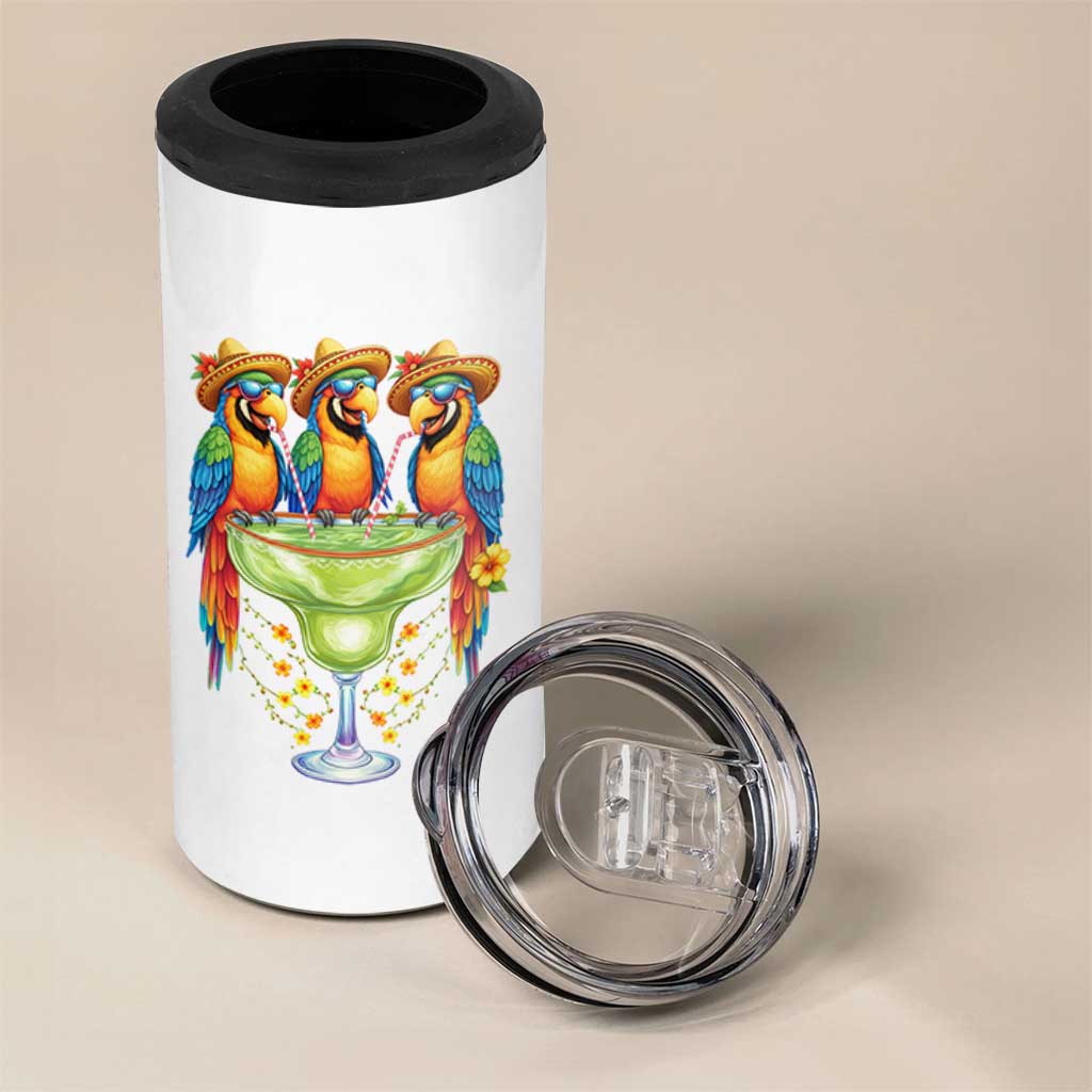 Cinco De Mayo Summer Party 4 in 1 Can Cooler Tumbler Funny Parrots Drinking Margaritas