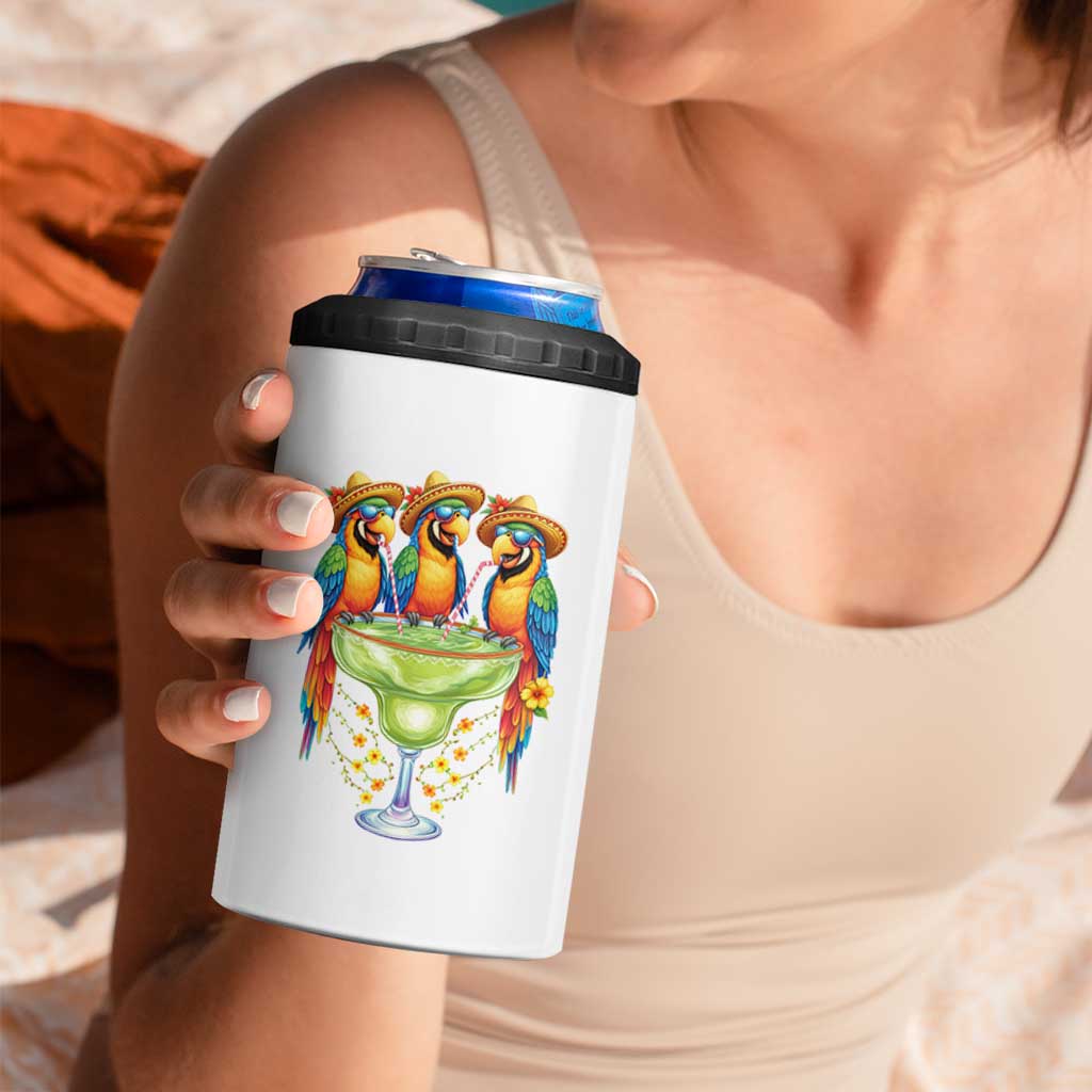 Cinco De Mayo Summer Party 4 in 1 Can Cooler Tumbler Funny Parrots Drinking Margaritas