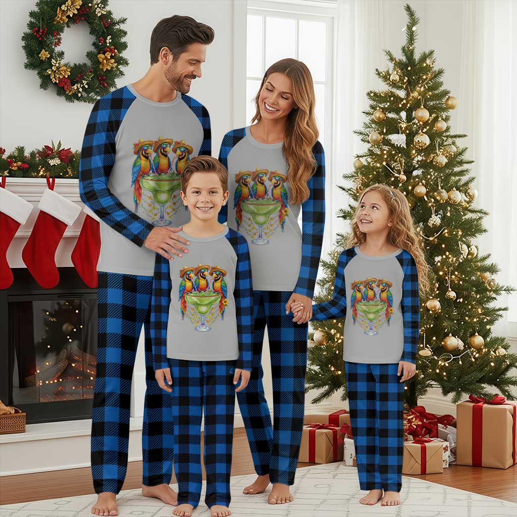 Cinco De Mayo Summer Party Plaid Pajama Set Funny Parrots Drinking Margaritas