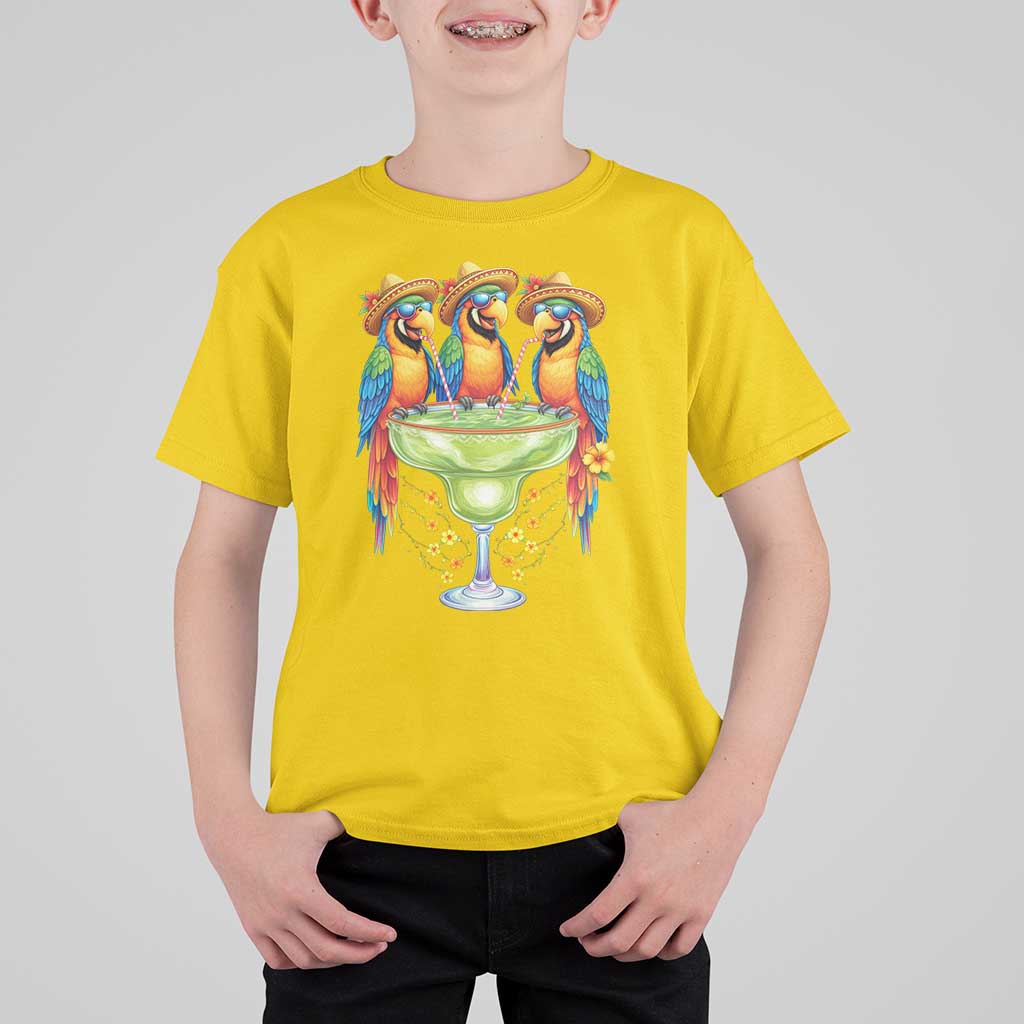 Cinco De Mayo Summer Party T Shirt For Kid Funny Parrots Drinking Margaritas