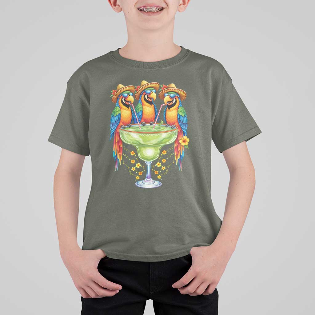Cinco De Mayo Summer Party T Shirt For Kid Funny Parrots Drinking Margaritas