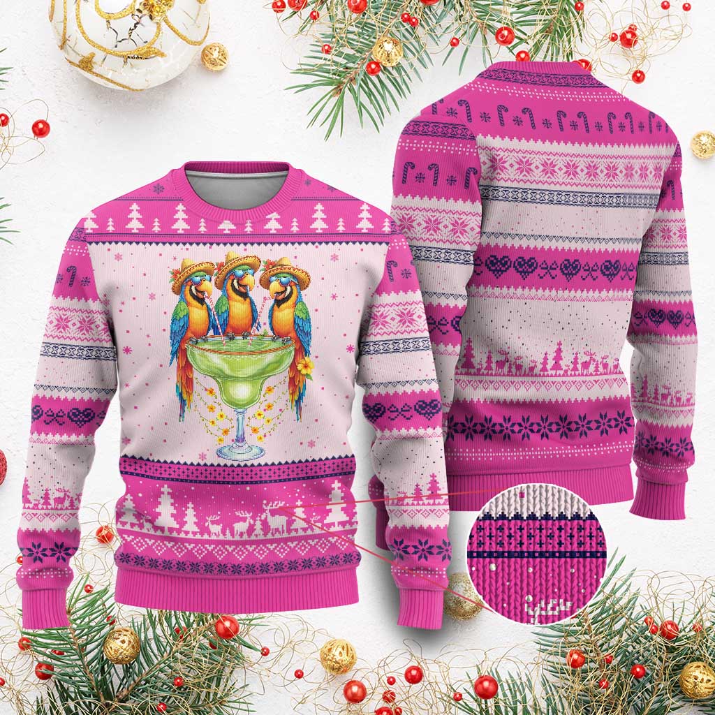 Cinco De Mayo Summer Party Ugly Christmas Sweater Funny Parrots Drinking Margaritas