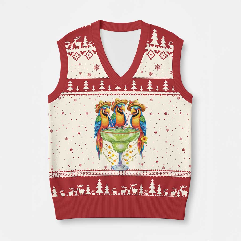 Cinco De Mayo Summer Party V-Neck Knit Sweater Vest Funny Parrots Drinking Margaritas