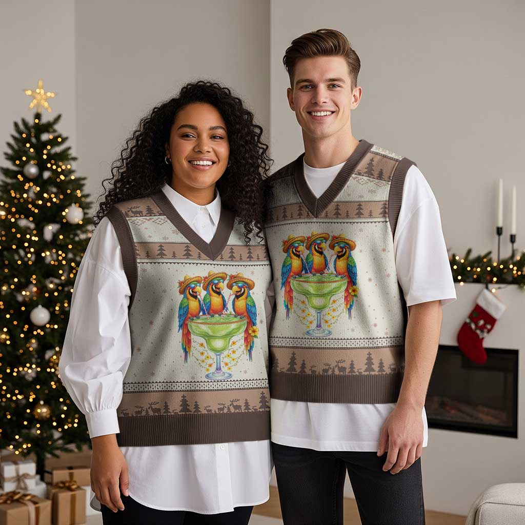 Cinco De Mayo Summer Party V-Neck Knit Sweater Vest Funny Parrots Drinking Margaritas