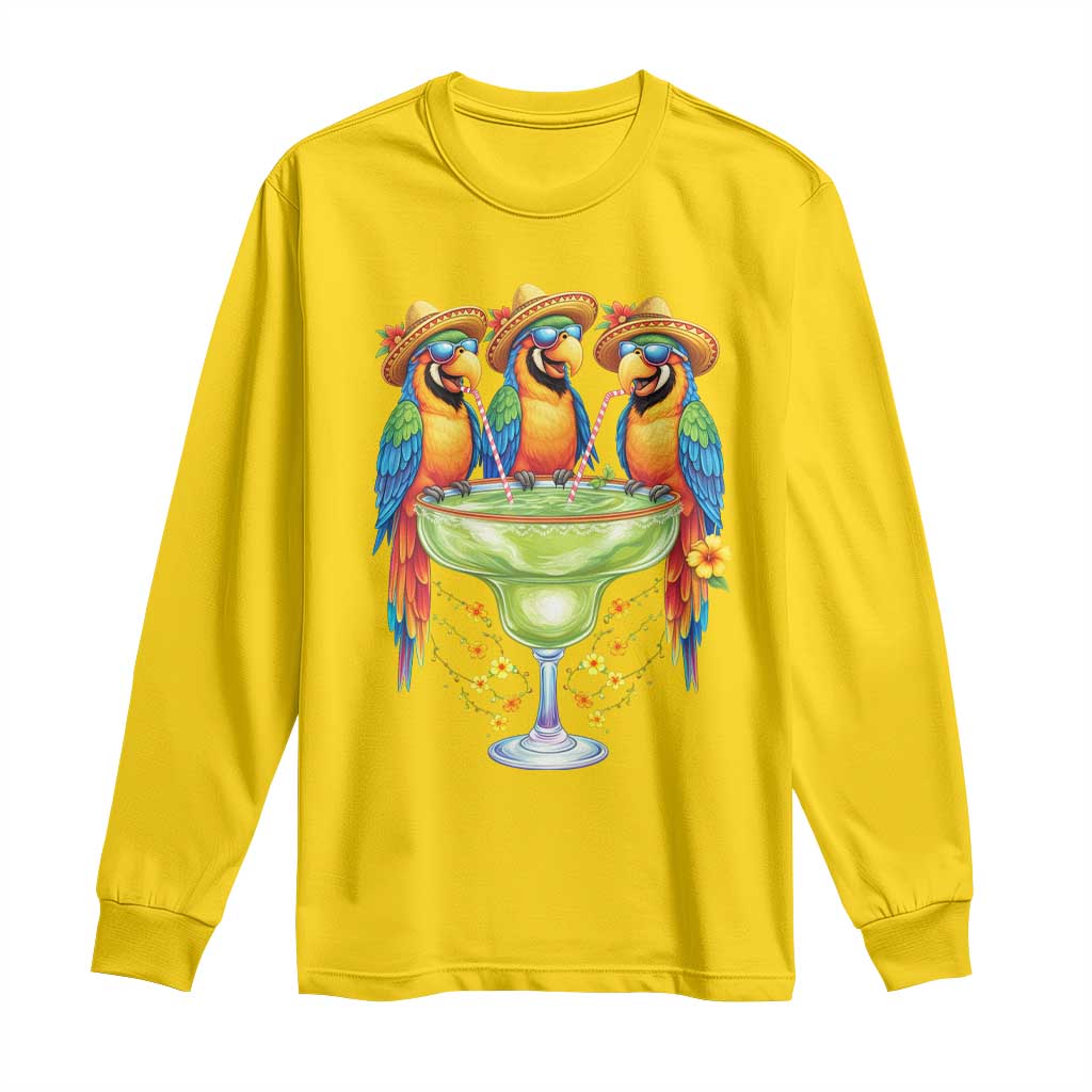 Cinco De Mayo Summer Party Long Sleeve Shirt Funny Parrots Drinking Margaritas