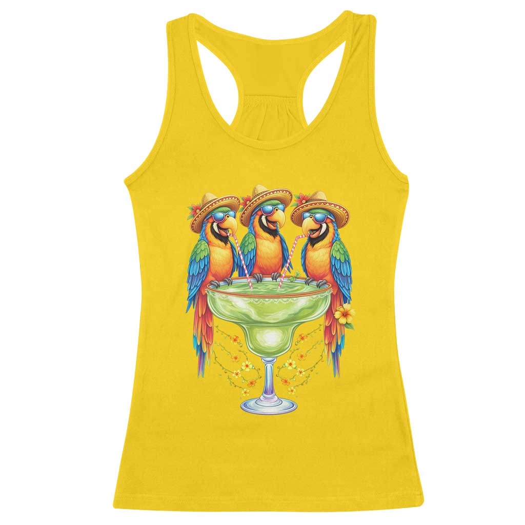 Cinco De Mayo Summer Party Racerback Tank Top Funny Parrots Drinking Margaritas