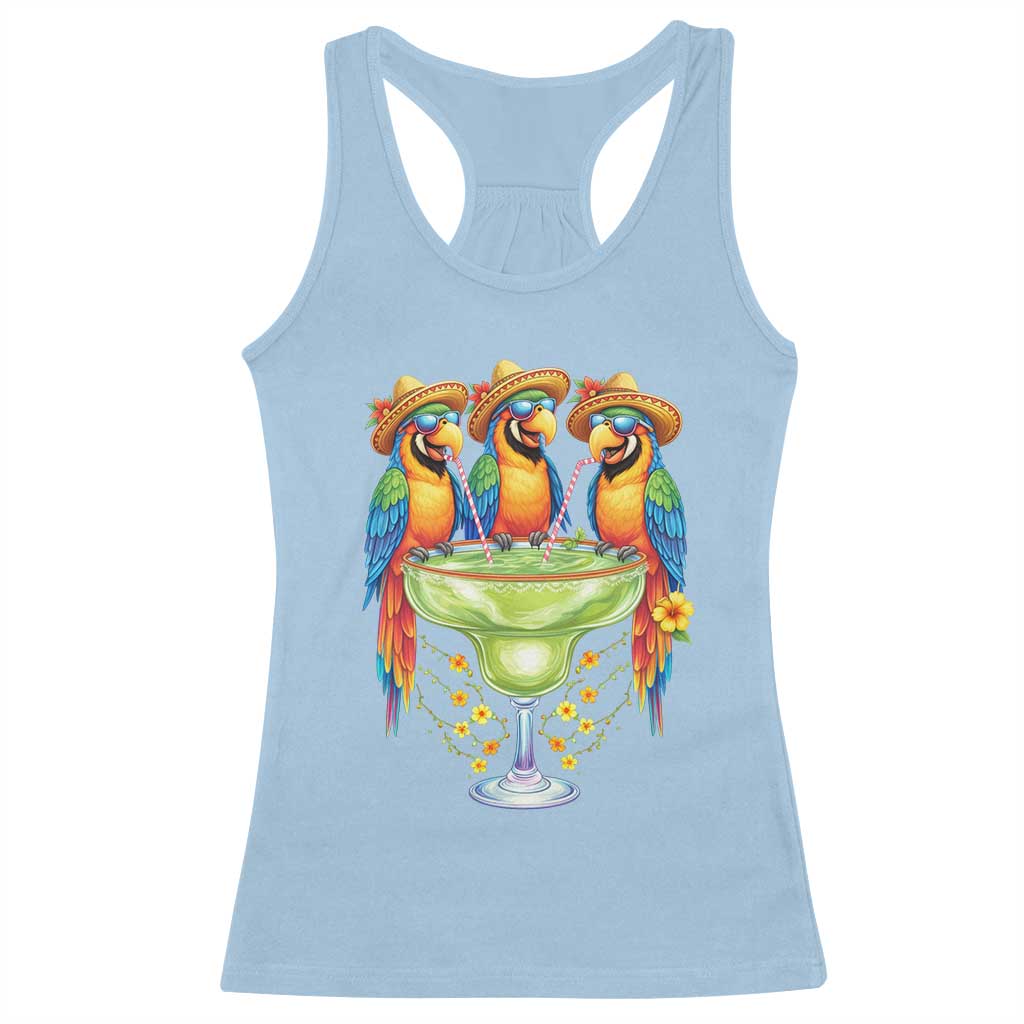 Cinco De Mayo Summer Party Racerback Tank Top Funny Parrots Drinking Margaritas