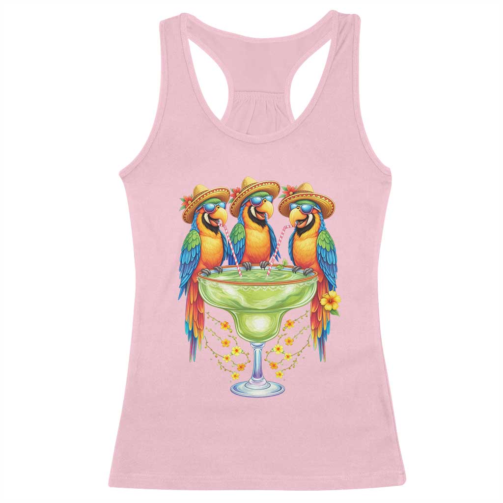 Cinco De Mayo Summer Party Racerback Tank Top Funny Parrots Drinking Margaritas