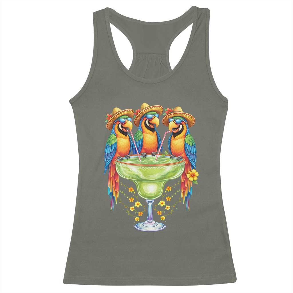 Cinco De Mayo Summer Party Racerback Tank Top Funny Parrots Drinking Margaritas