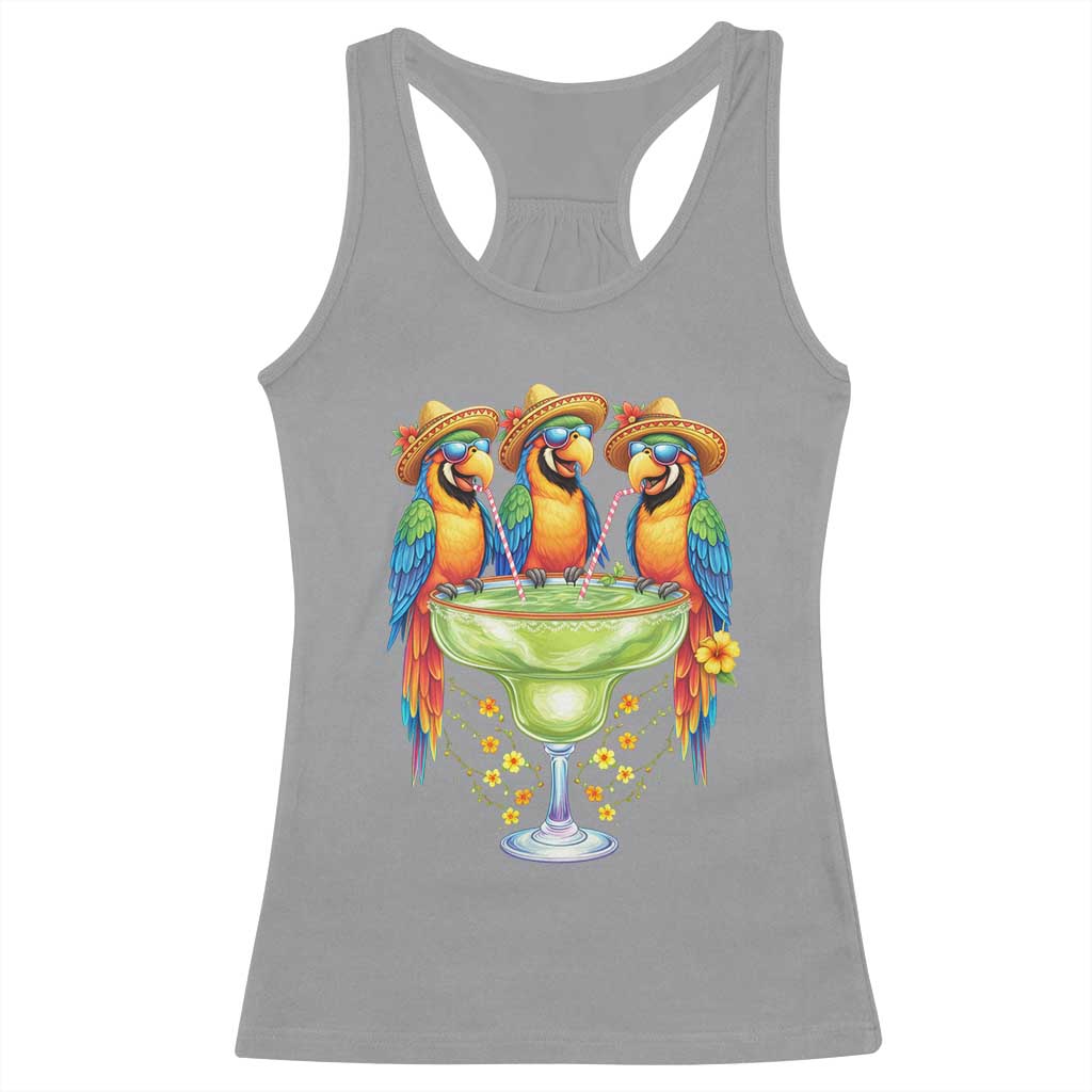 Cinco De Mayo Summer Party Racerback Tank Top Funny Parrots Drinking Margaritas