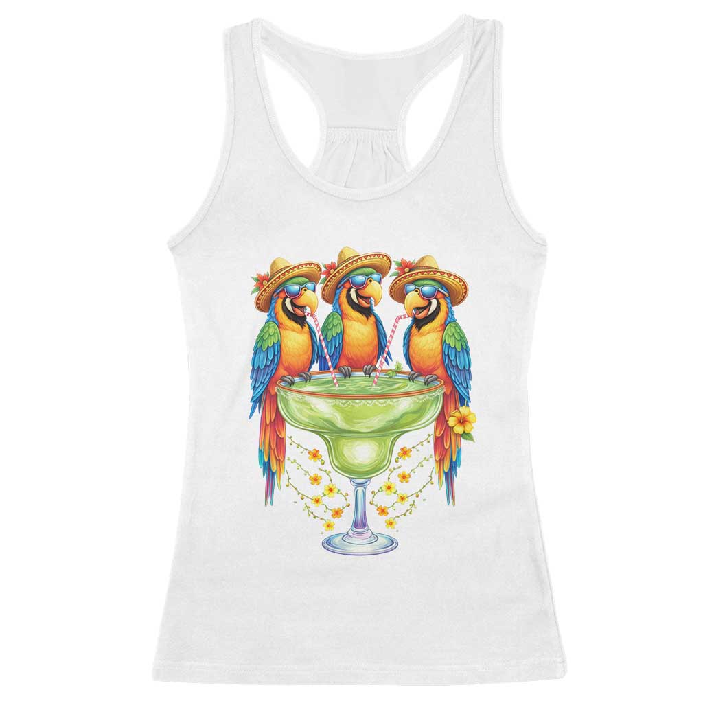 Cinco De Mayo Summer Party Racerback Tank Top Funny Parrots Drinking Margaritas