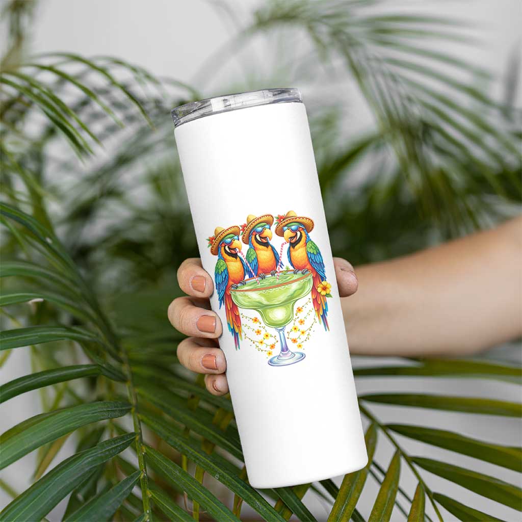 Cinco De Mayo Summer Party Skinny Tumbler Funny Parrots Drinking Margaritas