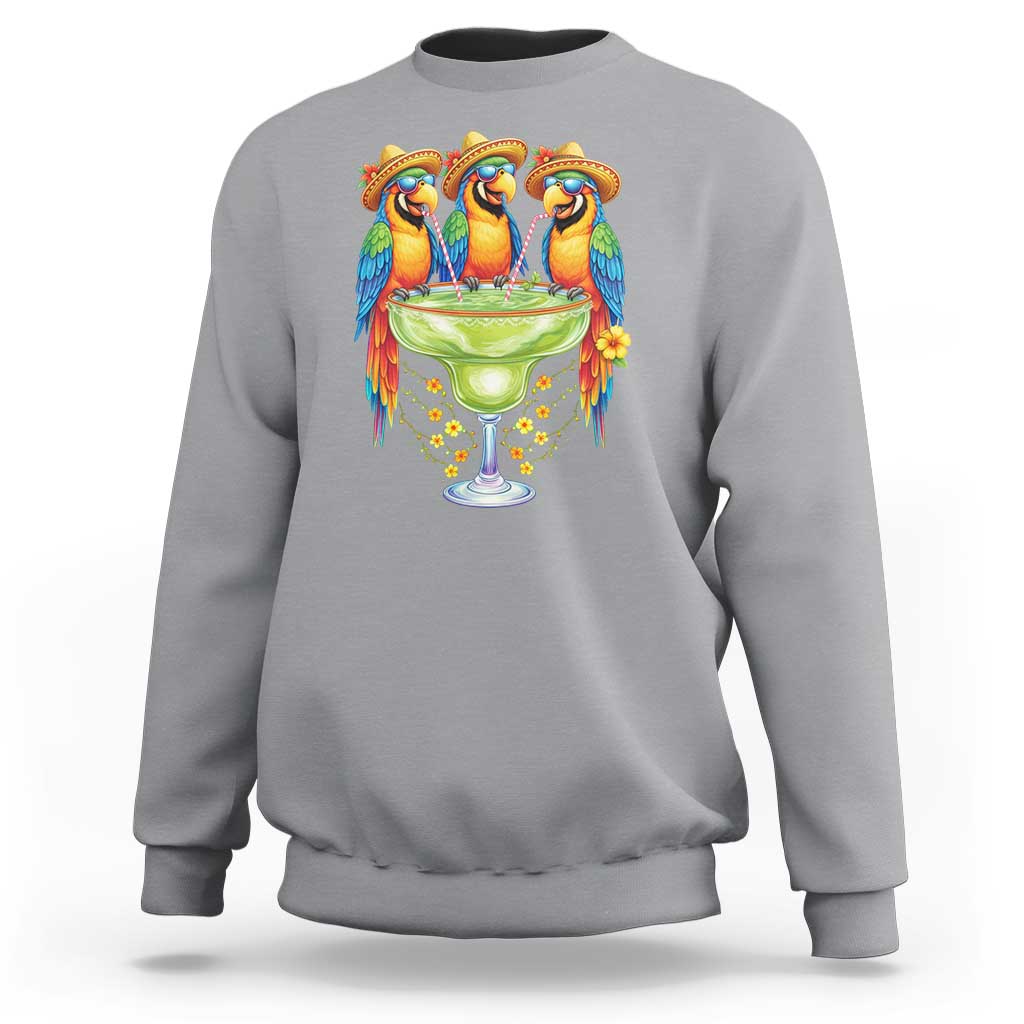 Cinco De Mayo Summer Party Sweatshirt Funny Parrots Drinking Margaritas