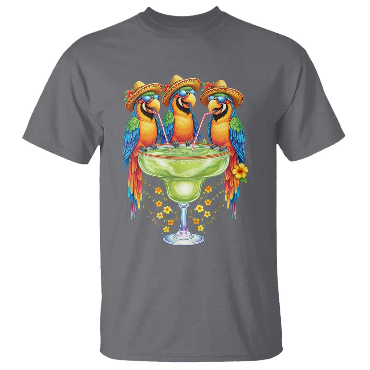 Cinco De Mayo Summer Party T Shirt Funny Parrots Drinking Margaritas