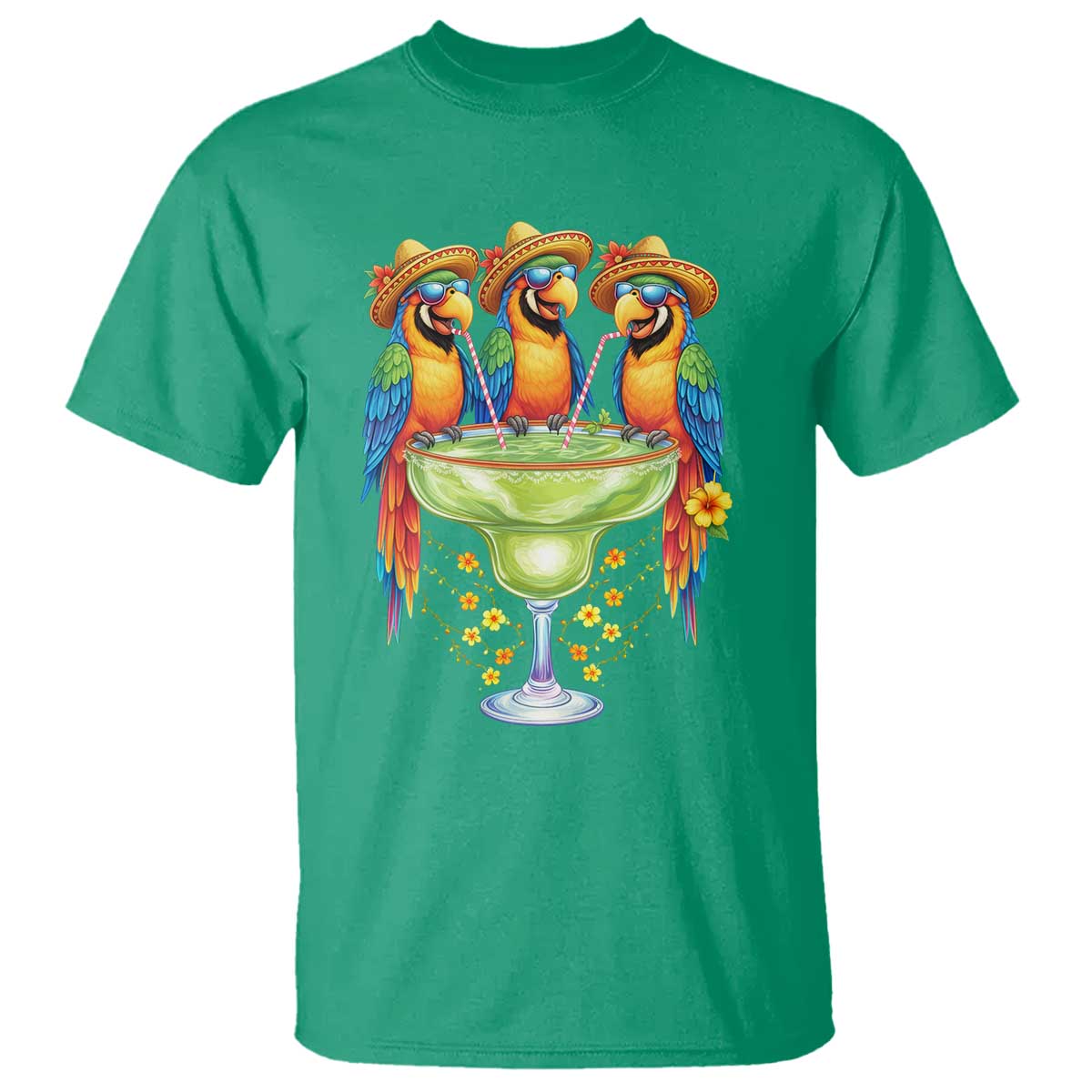 Cinco De Mayo Summer Party T Shirt Funny Parrots Drinking Margaritas
