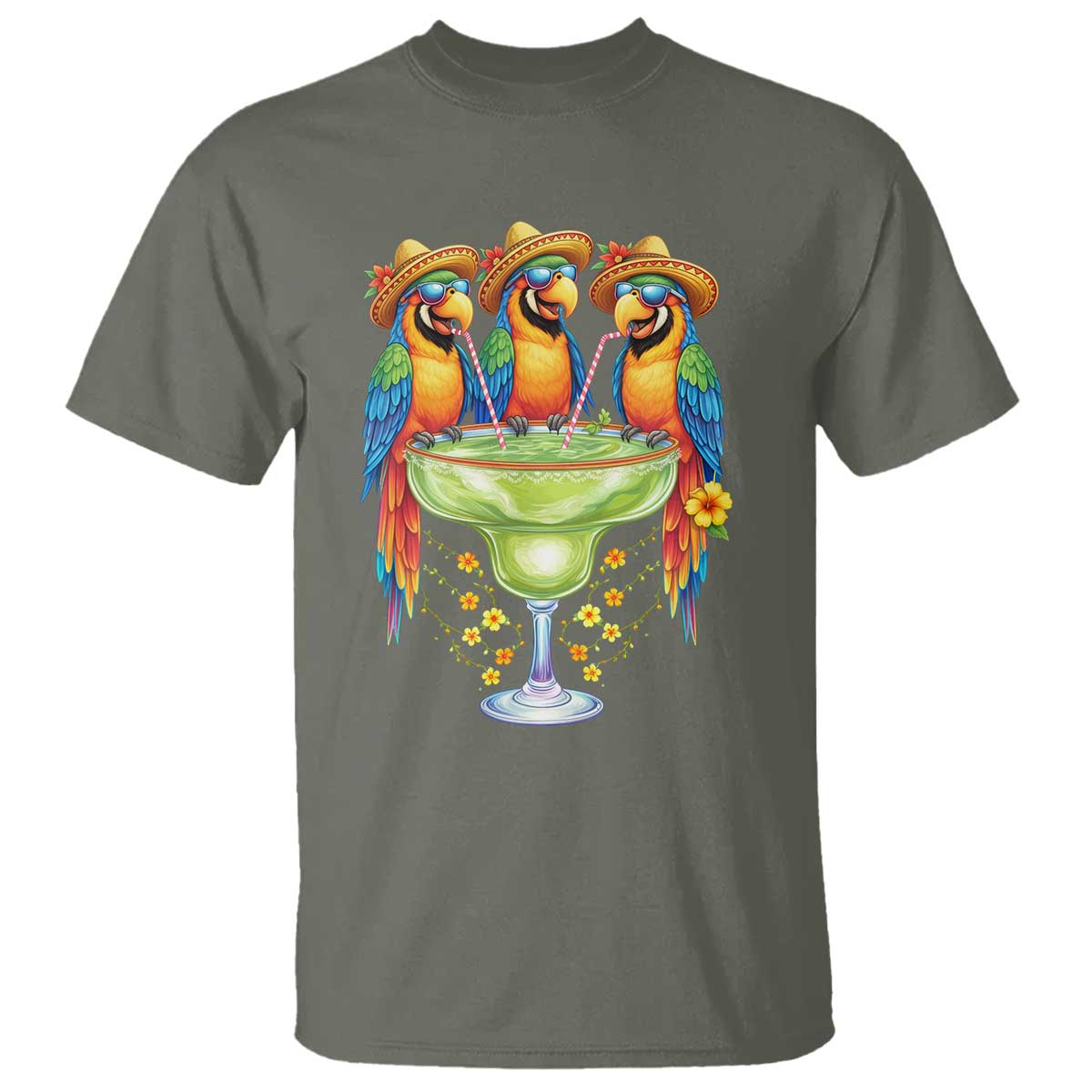Cinco De Mayo Summer Party T Shirt Funny Parrots Drinking Margaritas