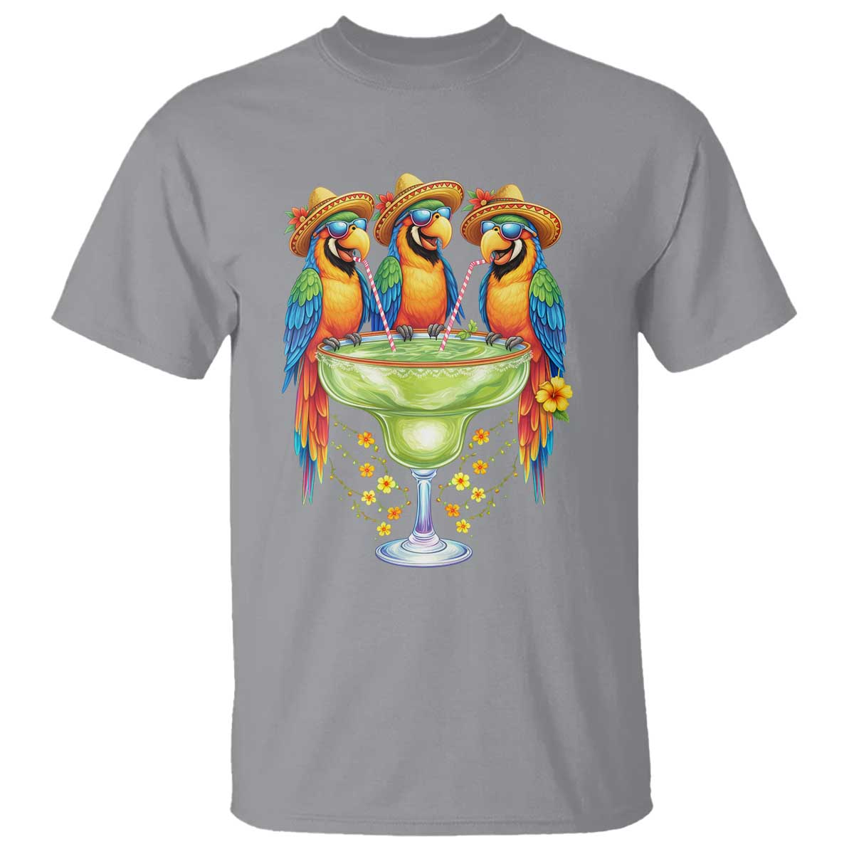 Cinco De Mayo Summer Party T Shirt Funny Parrots Drinking Margaritas