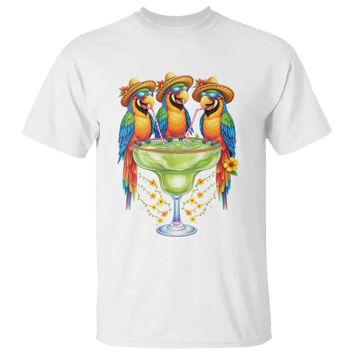 Cinco De Mayo Summer Party T Shirt Funny Parrots Drinking Margaritas