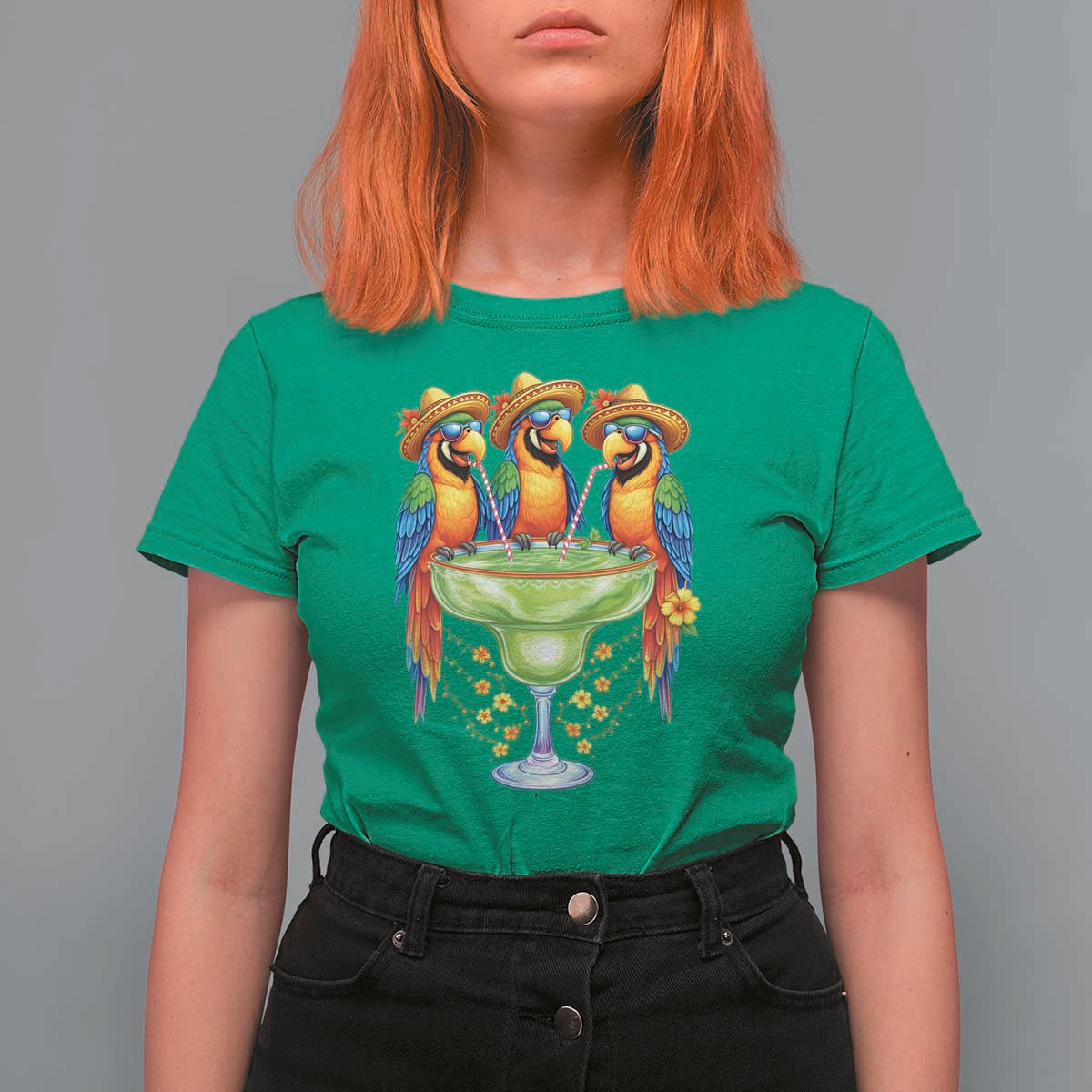 Cinco De Mayo Summer Party T Shirt For Women Funny Parrots Drinking Margaritas