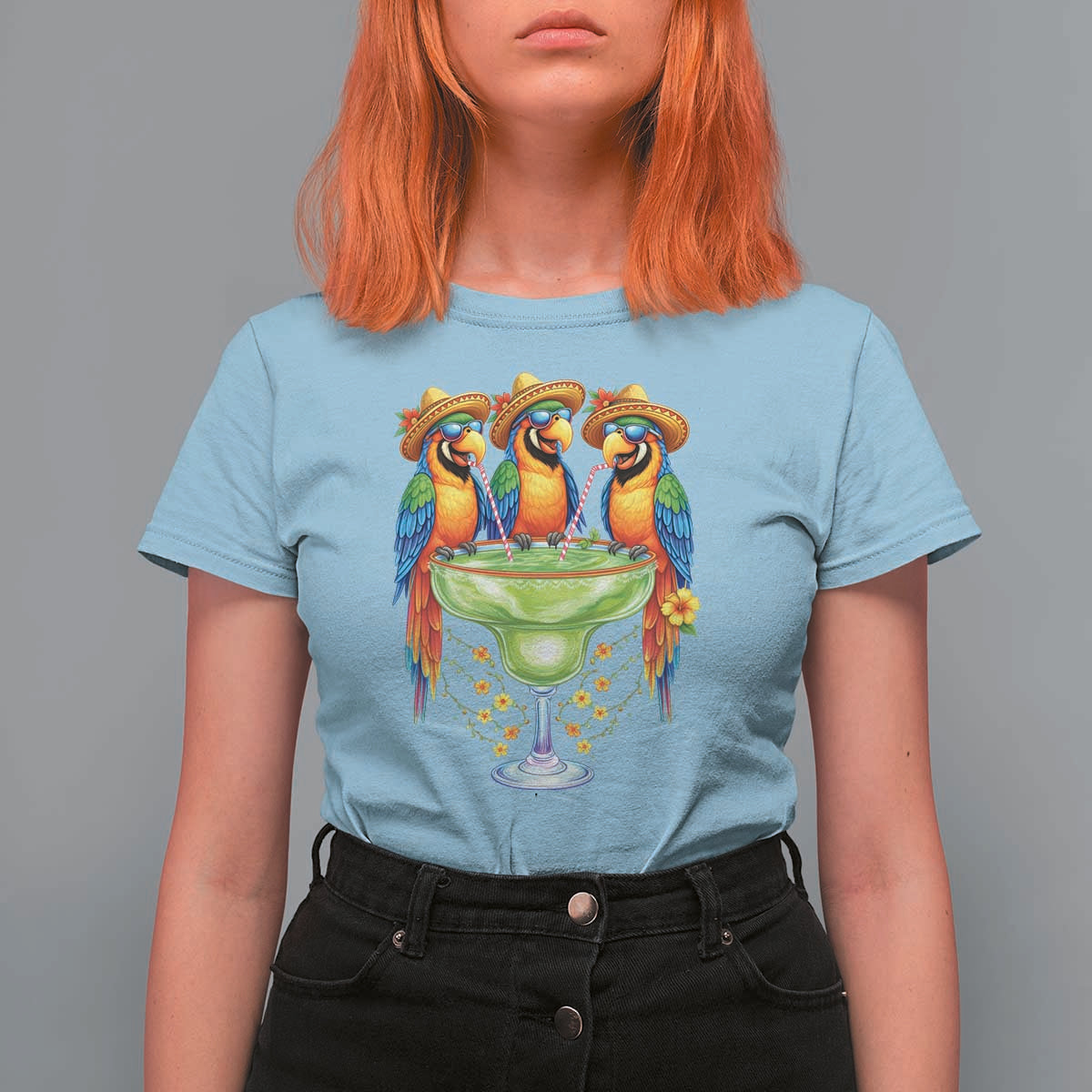 Cinco De Mayo Summer Party T Shirt For Women Funny Parrots Drinking Margaritas