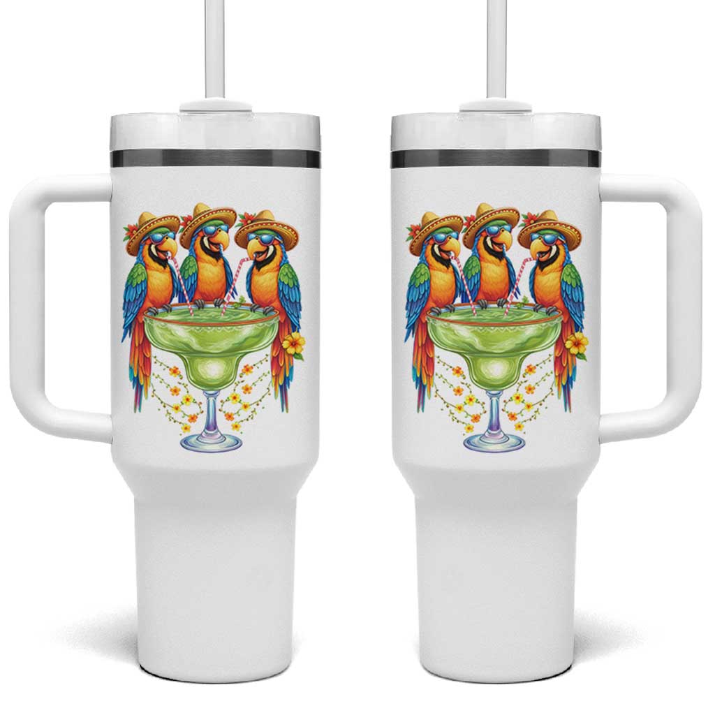 Cinco De Mayo Summer Party Tumbler With Handle Funny Parrots Drinking Margaritas