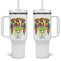 Cinco De Mayo Summer Party Tumbler With Handle Funny Parrots Drinking Margaritas