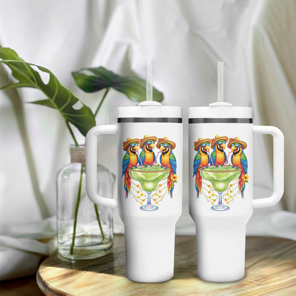 Cinco De Mayo Summer Party Tumbler With Handle Funny Parrots Drinking Margaritas