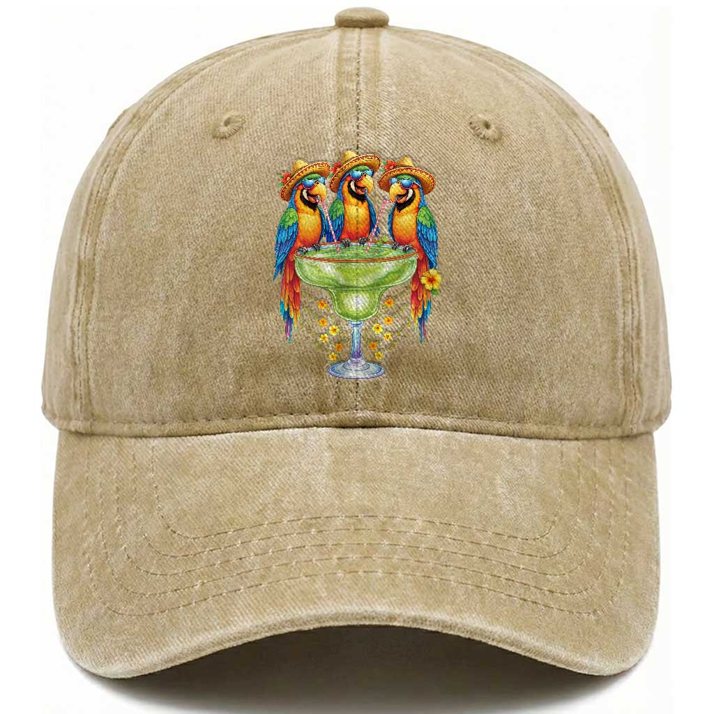 Cinco De Mayo Summer Party Washed Cotton Baseball Cap Funny Parrots Drinking Margaritas