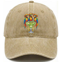 Cinco De Mayo Summer Party Washed Cotton Baseball Cap Funny Parrots Drinking Margaritas