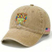 Cinco De Mayo Summer Party Washed Cotton Baseball Cap Funny Parrots Drinking Margaritas