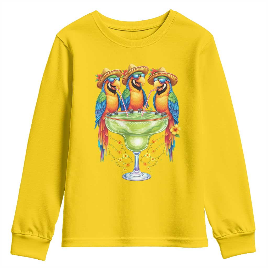 Cinco De Mayo Summer Party Youth Sweatshirt Funny Parrots Drinking Margaritas