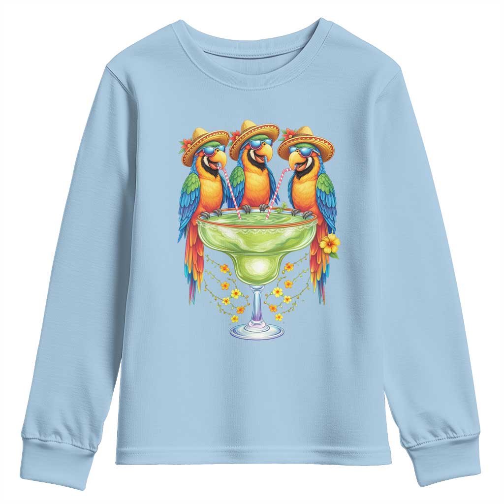 Cinco De Mayo Summer Party Youth Sweatshirt Funny Parrots Drinking Margaritas