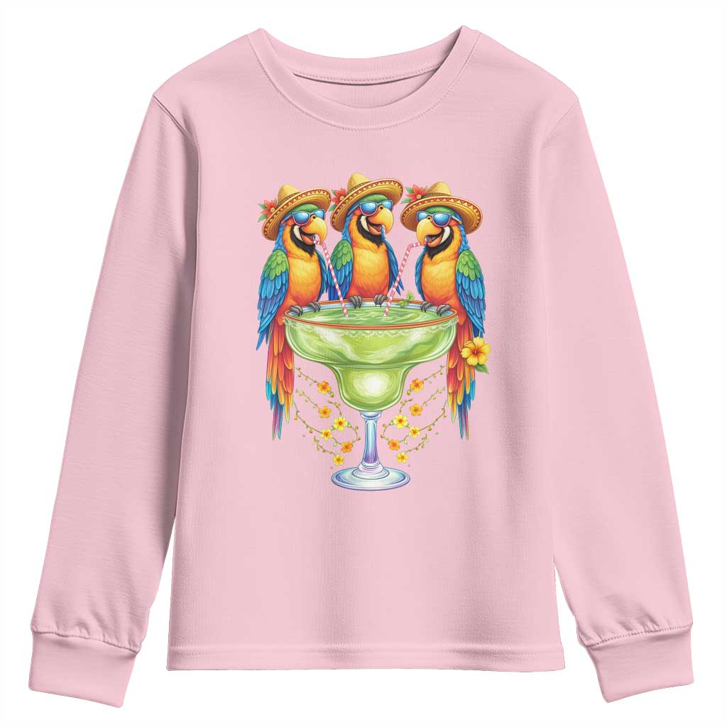 Cinco De Mayo Summer Party Youth Sweatshirt Funny Parrots Drinking Margaritas