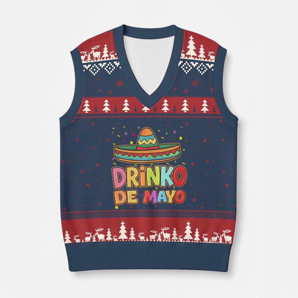 Funny Cinco De Mayo Day Drinking Fiesta Party V-Neck Knit Sweater Vest Drinko De Mayo