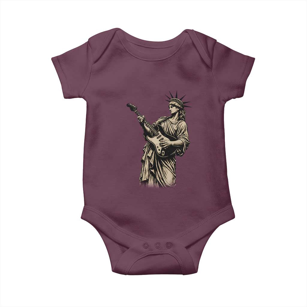 4th Of July Rock N Roll Baby Onesie Funny Statue Of Liberty Playing Guitar