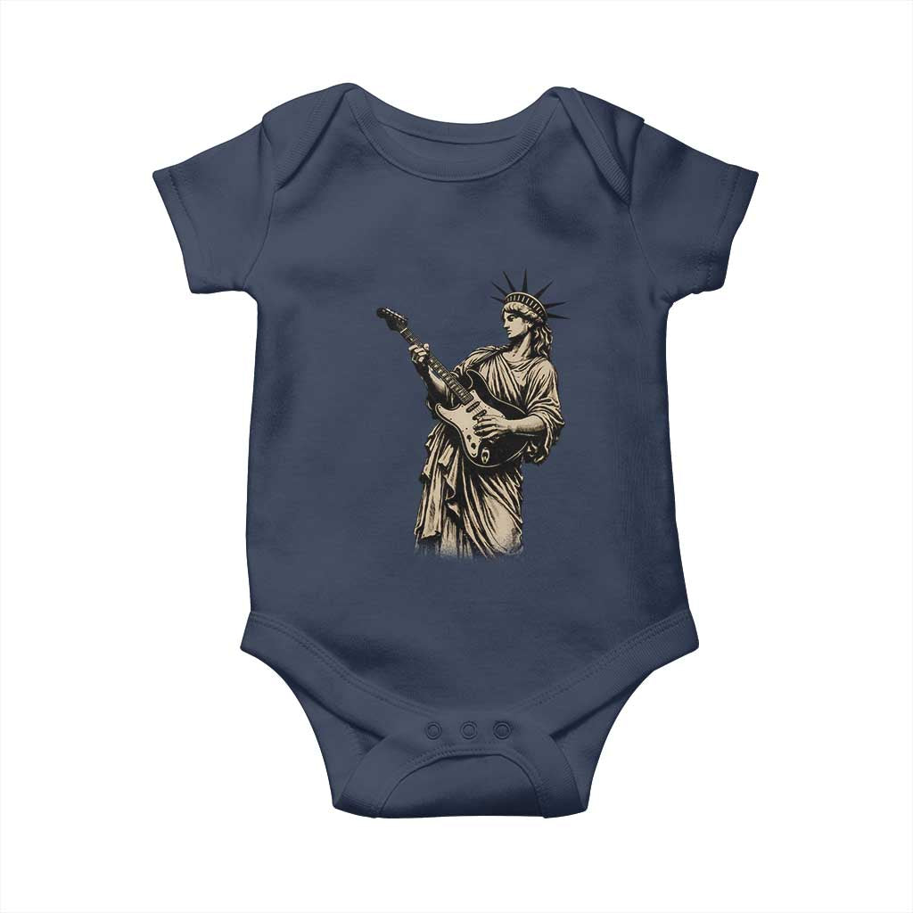 4th Of July Rock N Roll Baby Onesie Funny Statue Of Liberty Playing Guitar