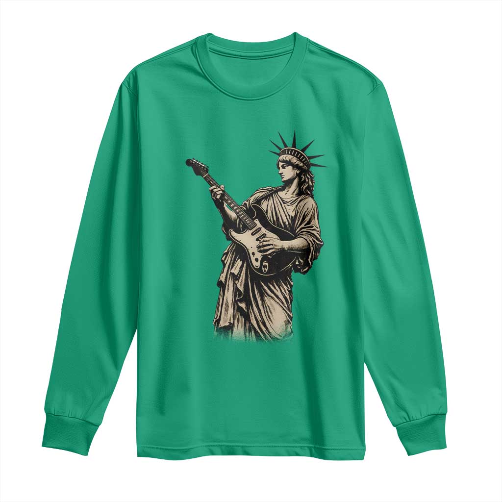 4th Of July Rock N Roll Long Sleeve Shirt Funny Statue Of Liberty Playing Guitar