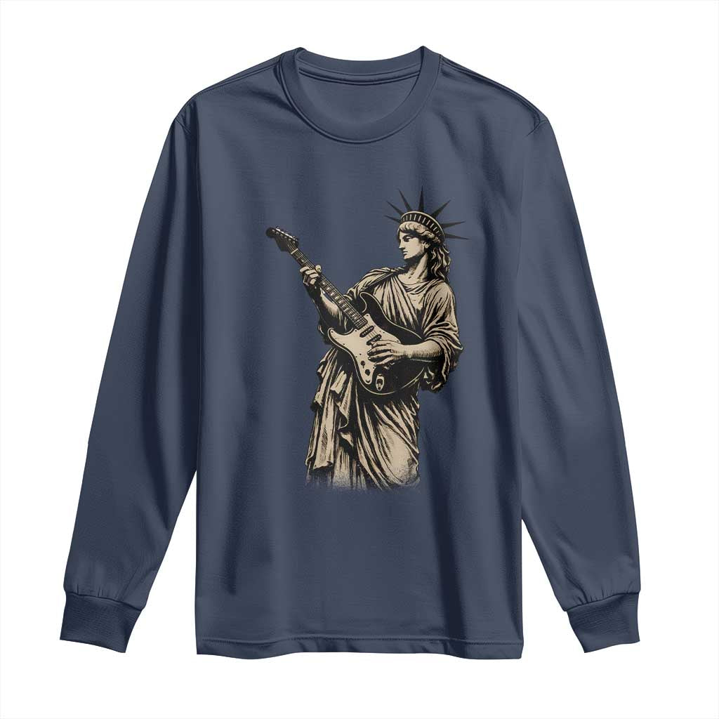 4th Of July Rock N Roll Long Sleeve Shirt Funny Statue Of Liberty Playing Guitar