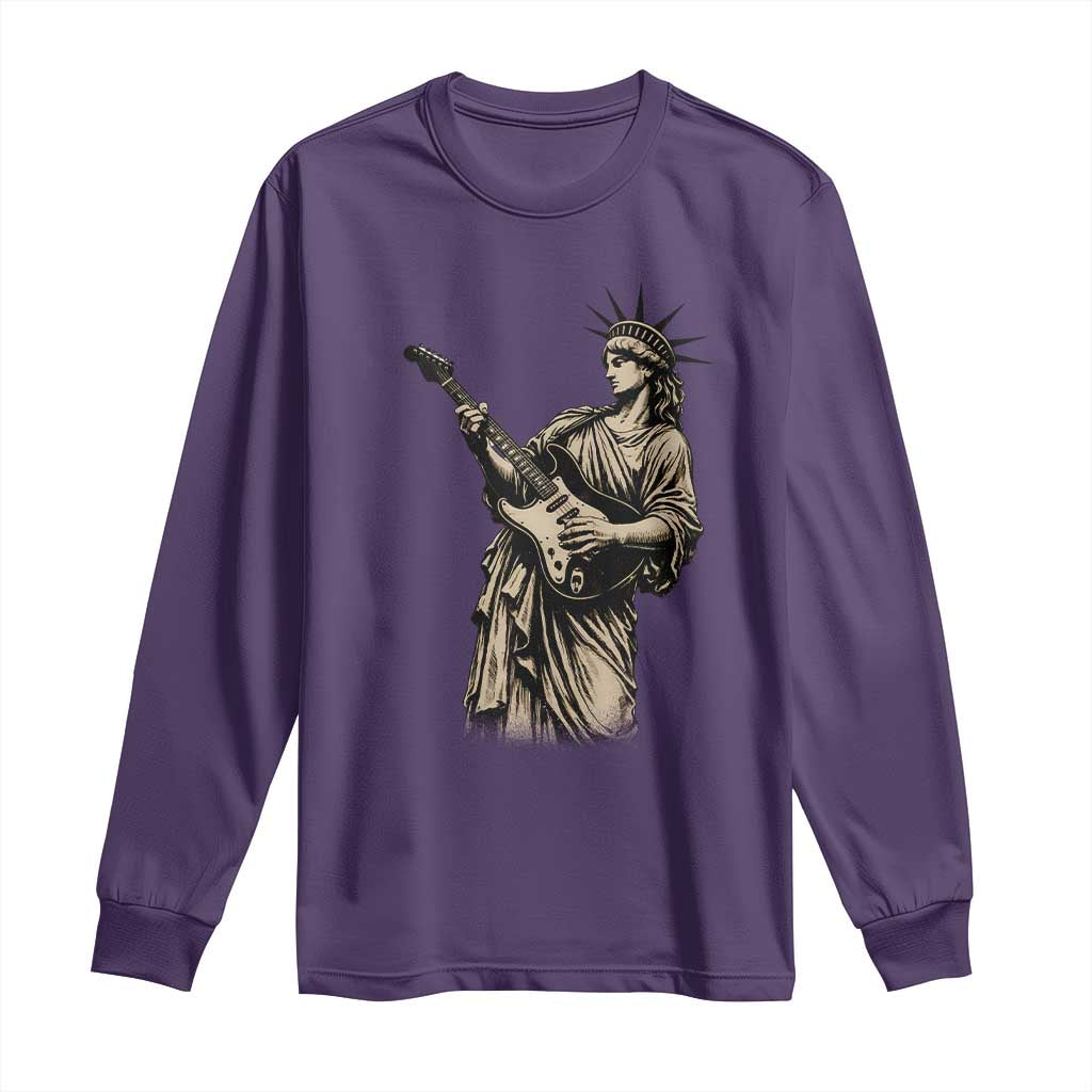 4th Of July Rock N Roll Long Sleeve Shirt Funny Statue Of Liberty Playing Guitar
