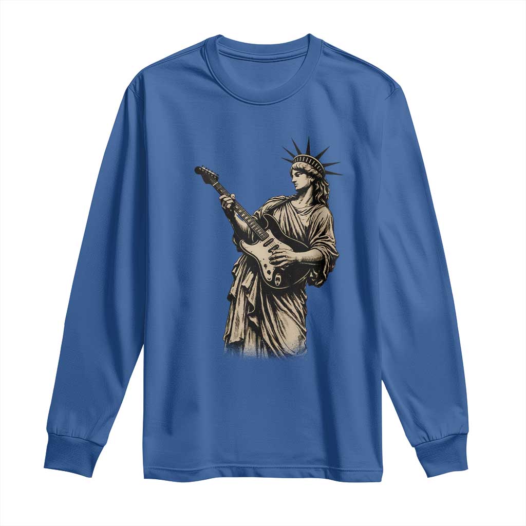 4th Of July Rock N Roll Long Sleeve Shirt Funny Statue Of Liberty Playing Guitar