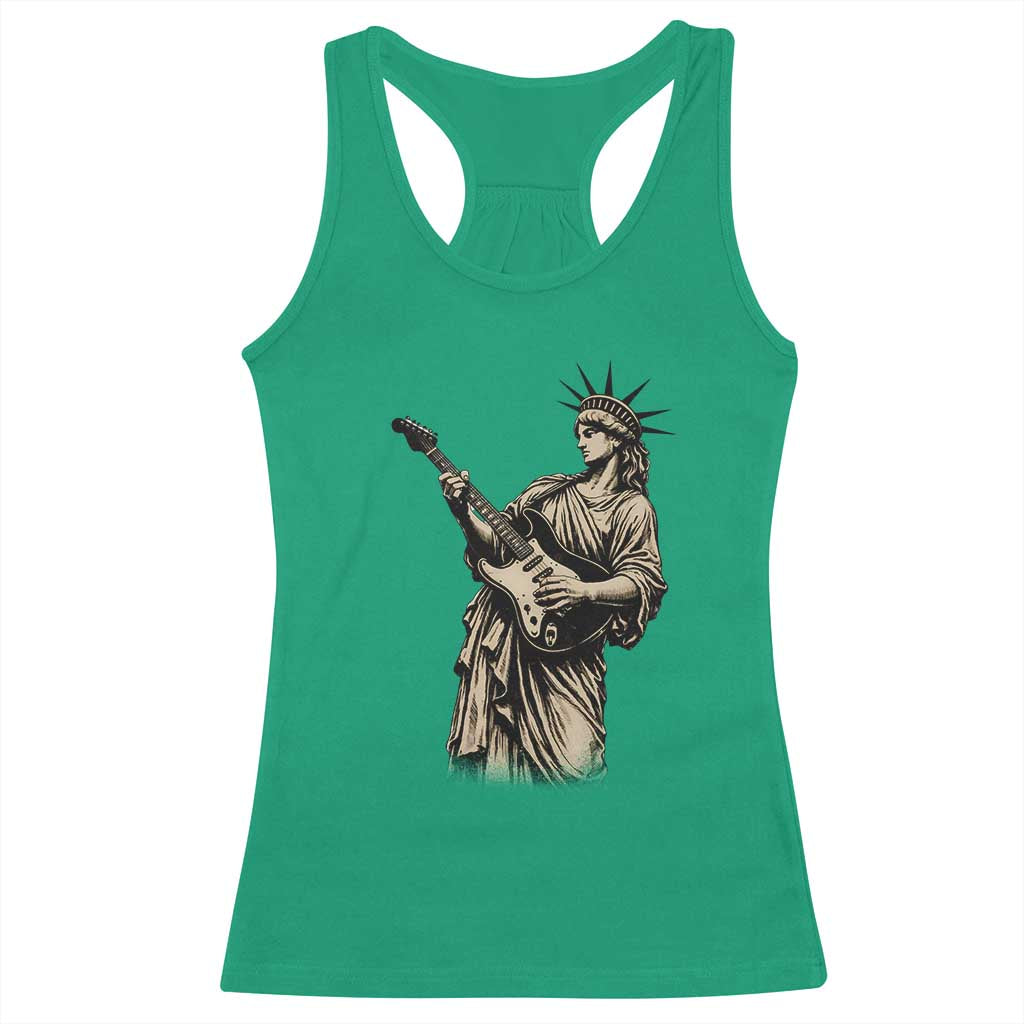 4th Of July Rock N Roll Racerback Tank Top Funny Statue Of Liberty Playing Guitar