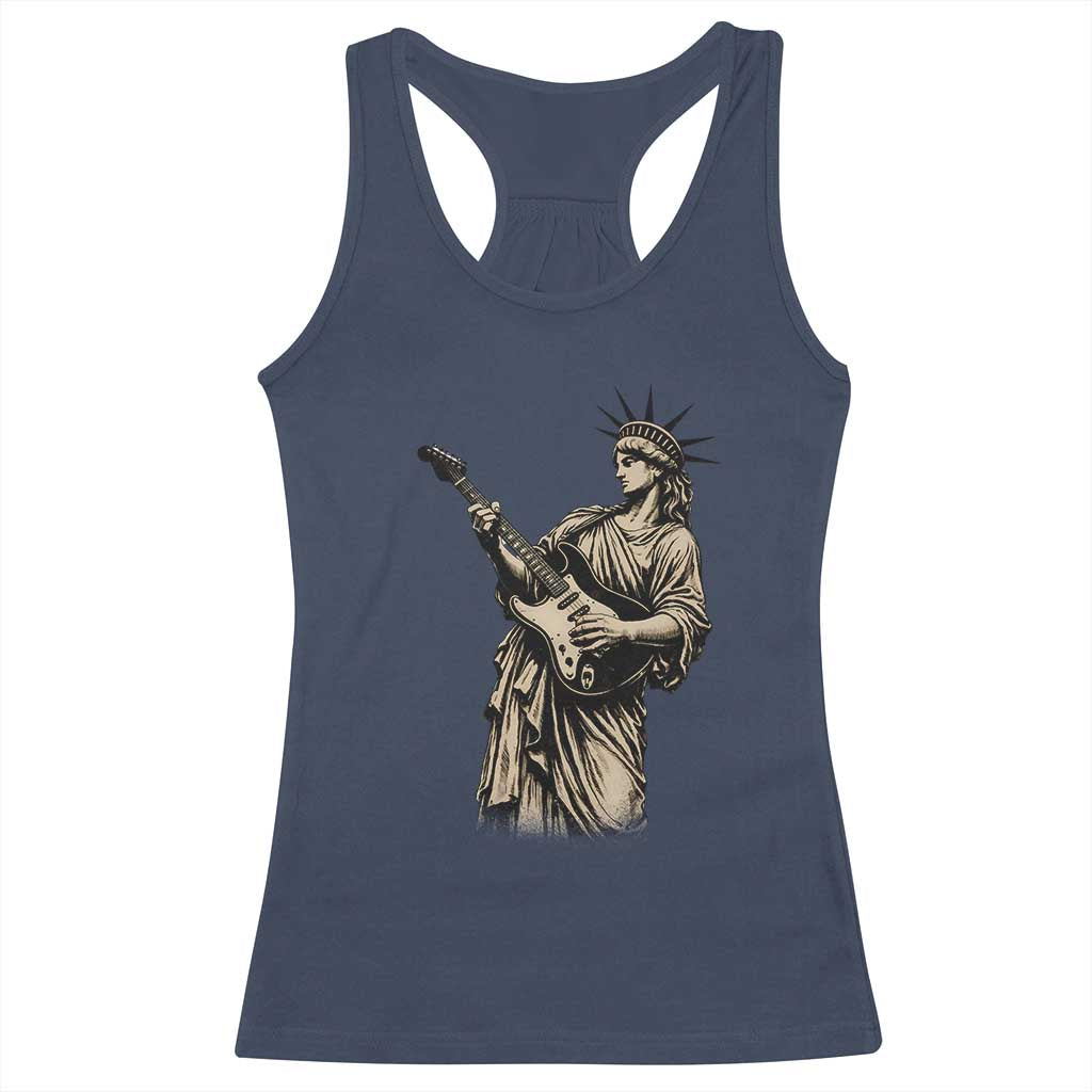 4th Of July Rock N Roll Racerback Tank Top Funny Statue Of Liberty Playing Guitar