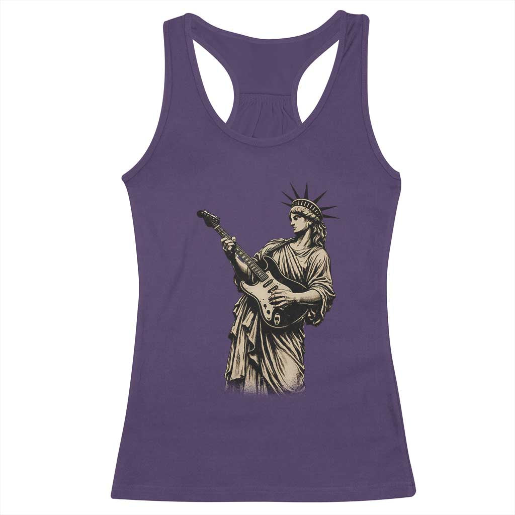 4th Of July Rock N Roll Racerback Tank Top Funny Statue Of Liberty Playing Guitar