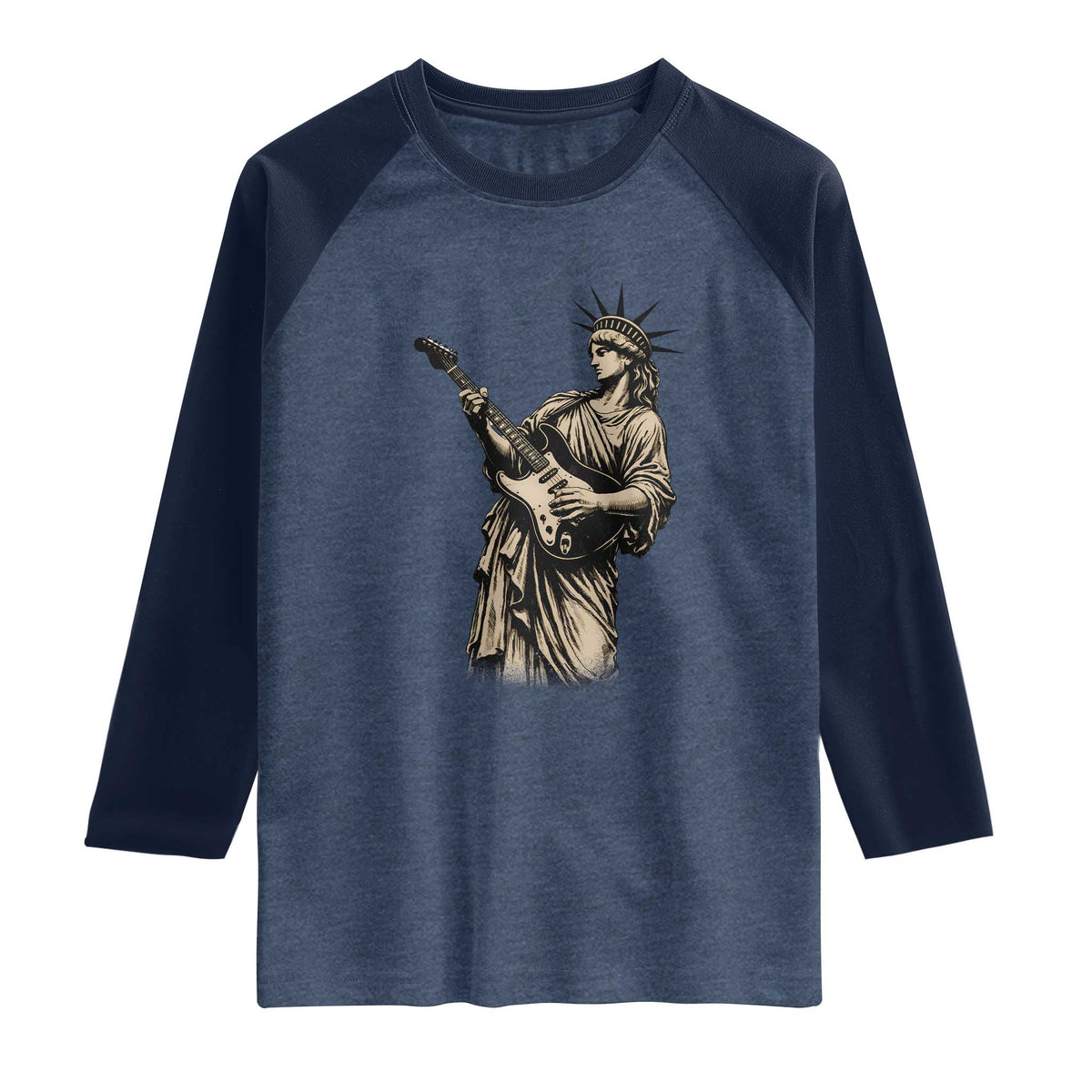 4th Of July Rock N Roll Raglan Shirt Funny Statue Of Liberty Playing Guitar