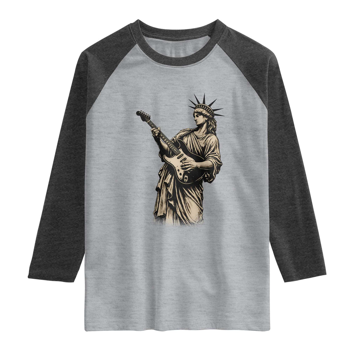 4th Of July Rock N Roll Raglan Shirt Funny Statue Of Liberty Playing Guitar