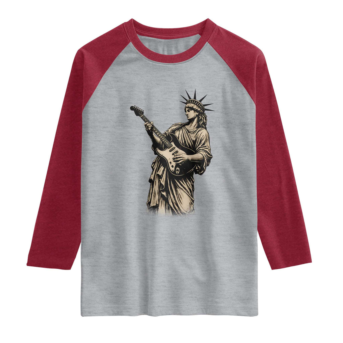 4th Of July Rock N Roll Raglan Shirt Funny Statue Of Liberty Playing Guitar
