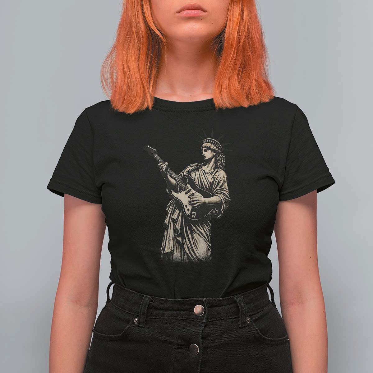 4th Of July Rock N Roll T Shirt For Women Funny Statue Of Liberty Playing Guitar