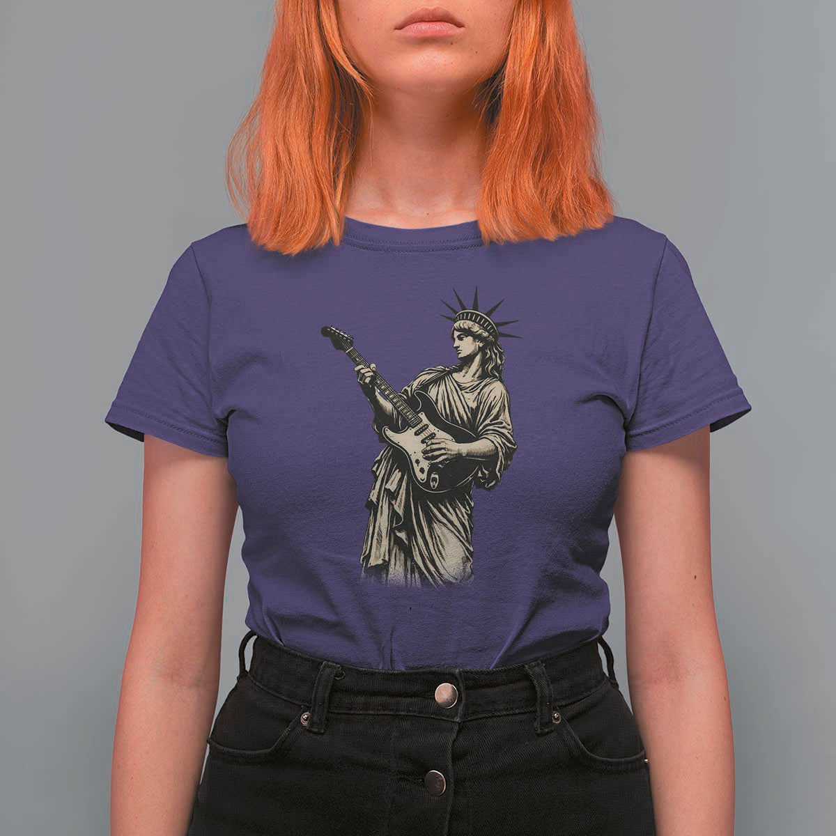 4th Of July Rock N Roll T Shirt For Women Funny Statue Of Liberty Playing Guitar