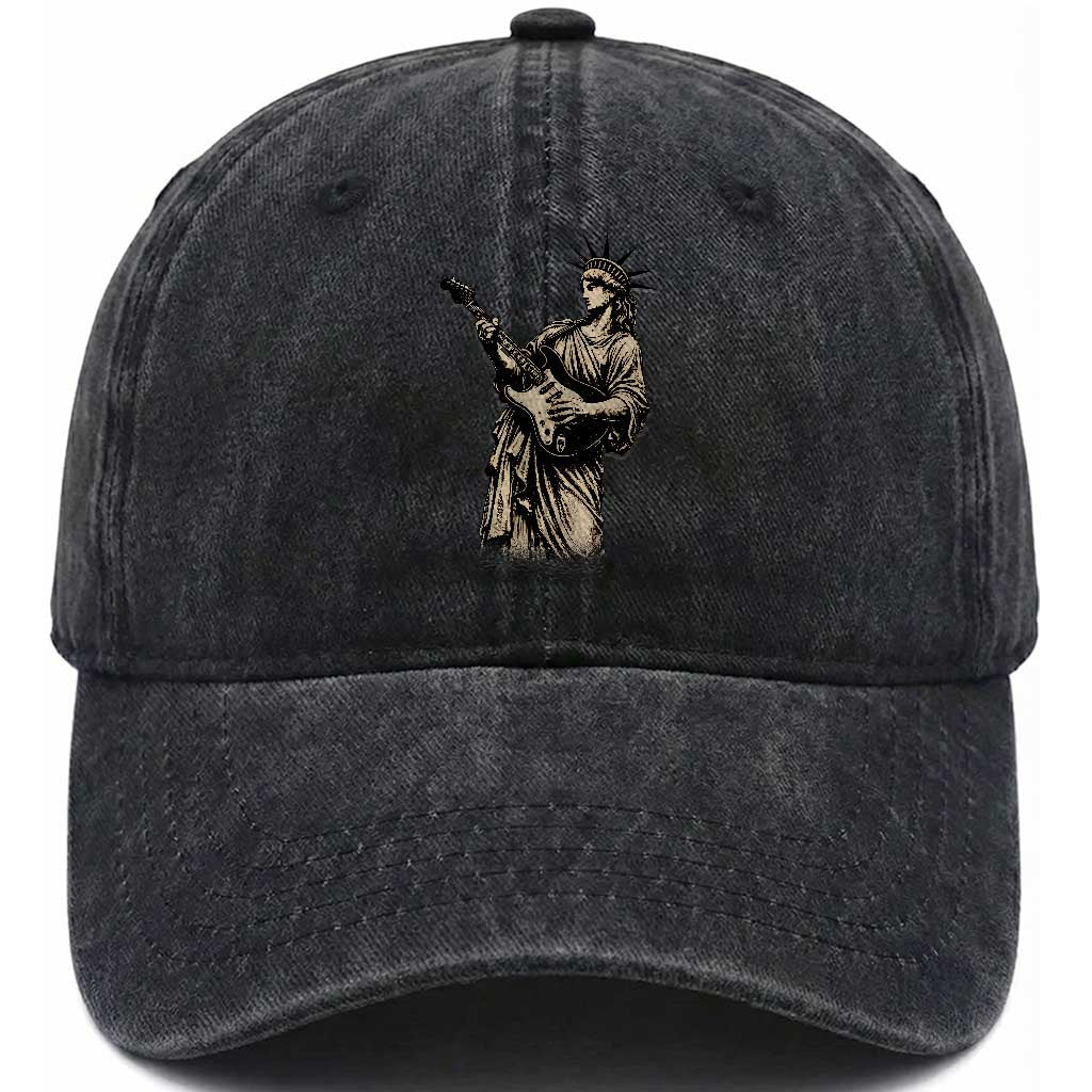 4th Of July Rock N Roll Washed Cotton Baseball Cap Funny Statue Of Liberty Playing Guitar