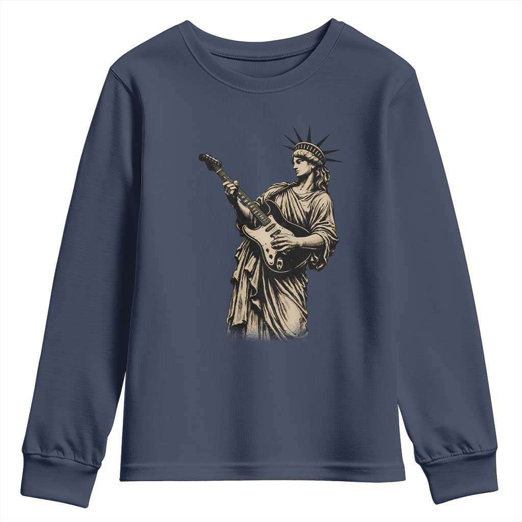 4th Of July Rock N Roll Youth Sweatshirt Funny Statue Of Liberty Playing Guitar